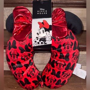 Cute 🥰 Disney Minnie Mouse Neck Pillow with 3D Ears & Red Bow and bButtoned Snap